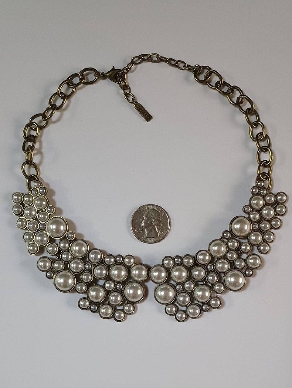 Pearl Cluster Statement Necklace - Gold Tone